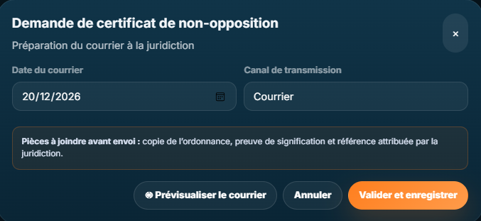Demande de certificat de non-opposition